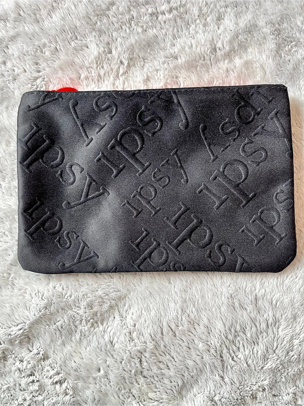 IPSY Black Logo Orange Zipper Makeup Bag Like New